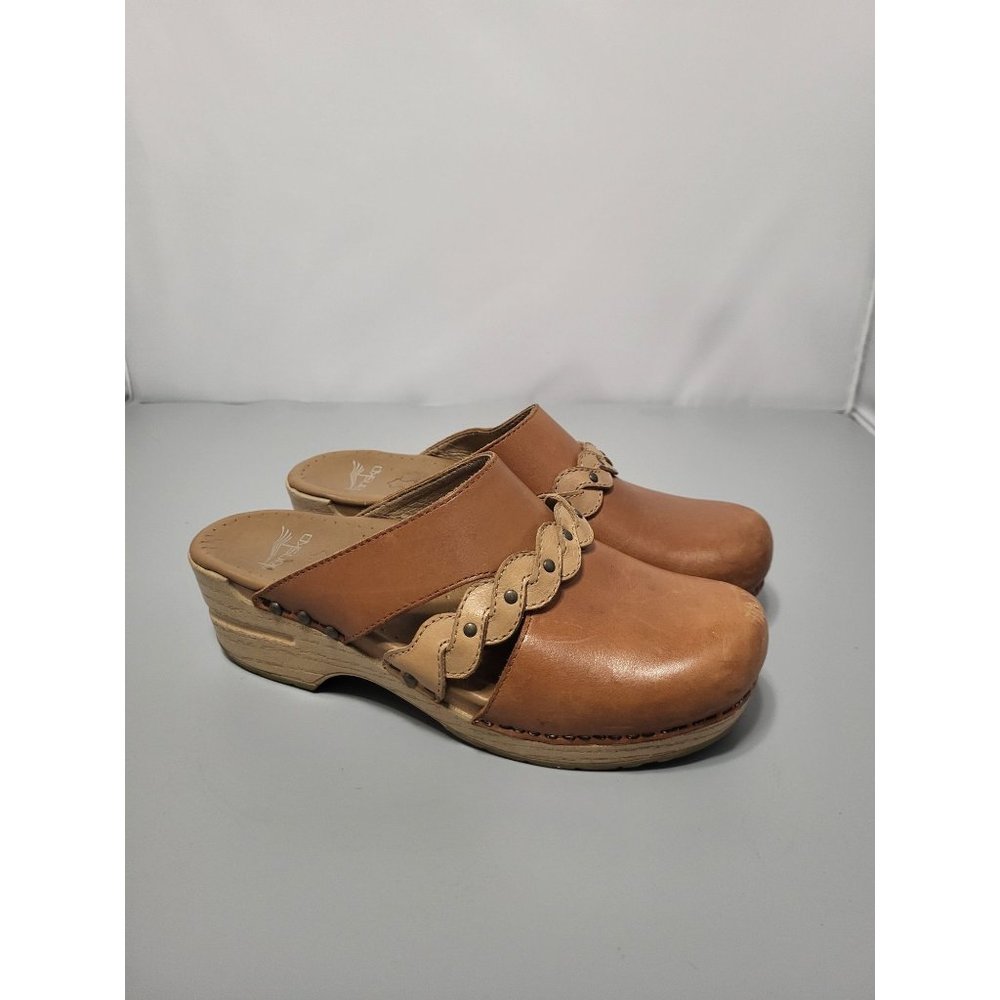 Dansko Sherise Tan Leather Open Back Slip on Clogs, EU 38, (size 7)